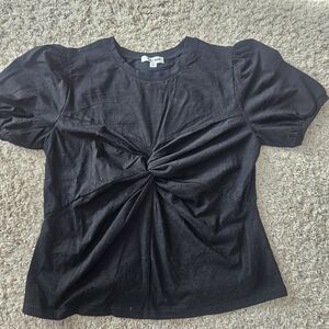 Twist-Knot Puff Sleeve Tee - Black